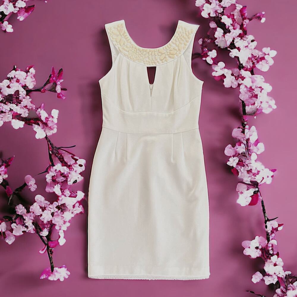 Trina Turk Ivory Neptina Beaded Neckline Cut-Out Dress